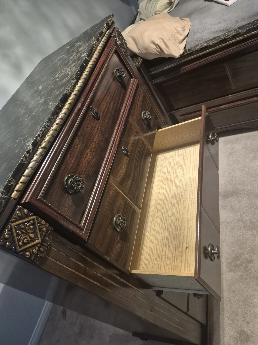Dark Wood Dresser with Marble Top - photo 3