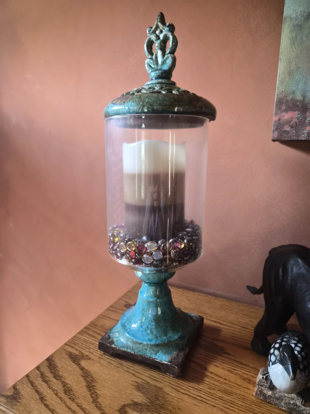 Decorative Turquoise Pedestal Candle Holder with Lid - photo 5