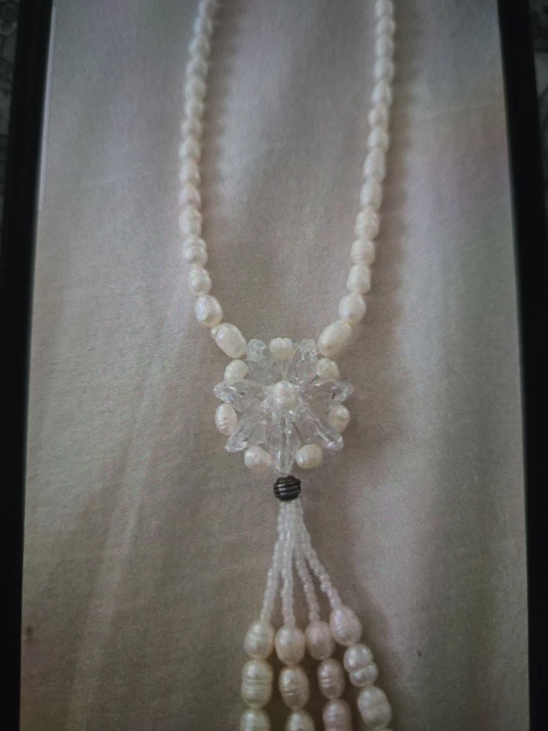 White Pearl Necklace with Flower Charm