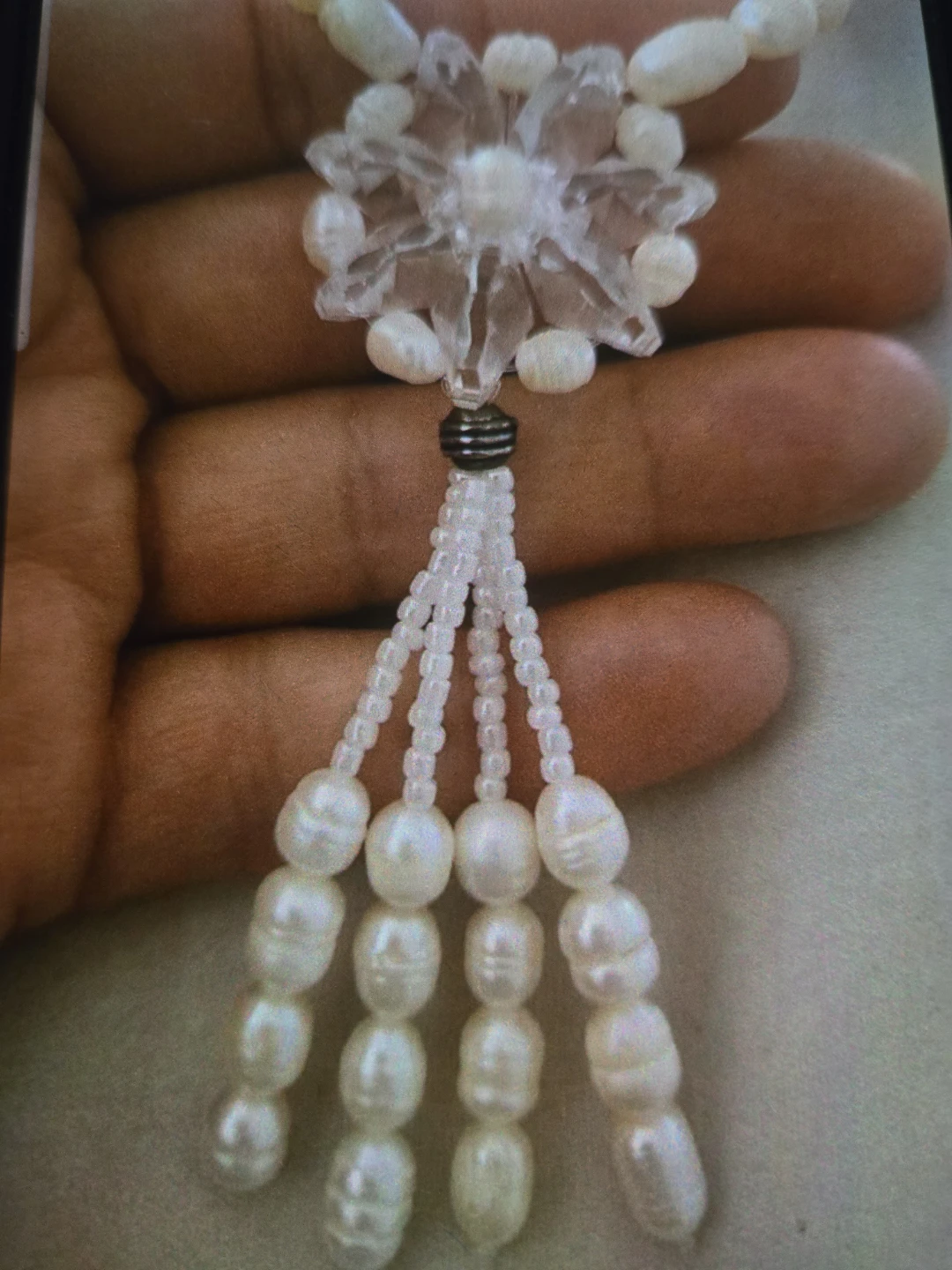 White Pearl Necklace with Flower Charm - photo 2
