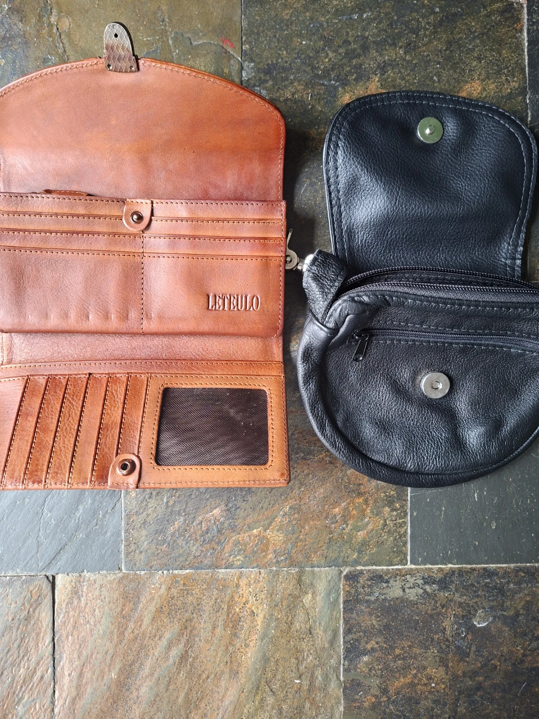 Letulo Brown Leather Wallet & Talisman Leather  Black Pouch
