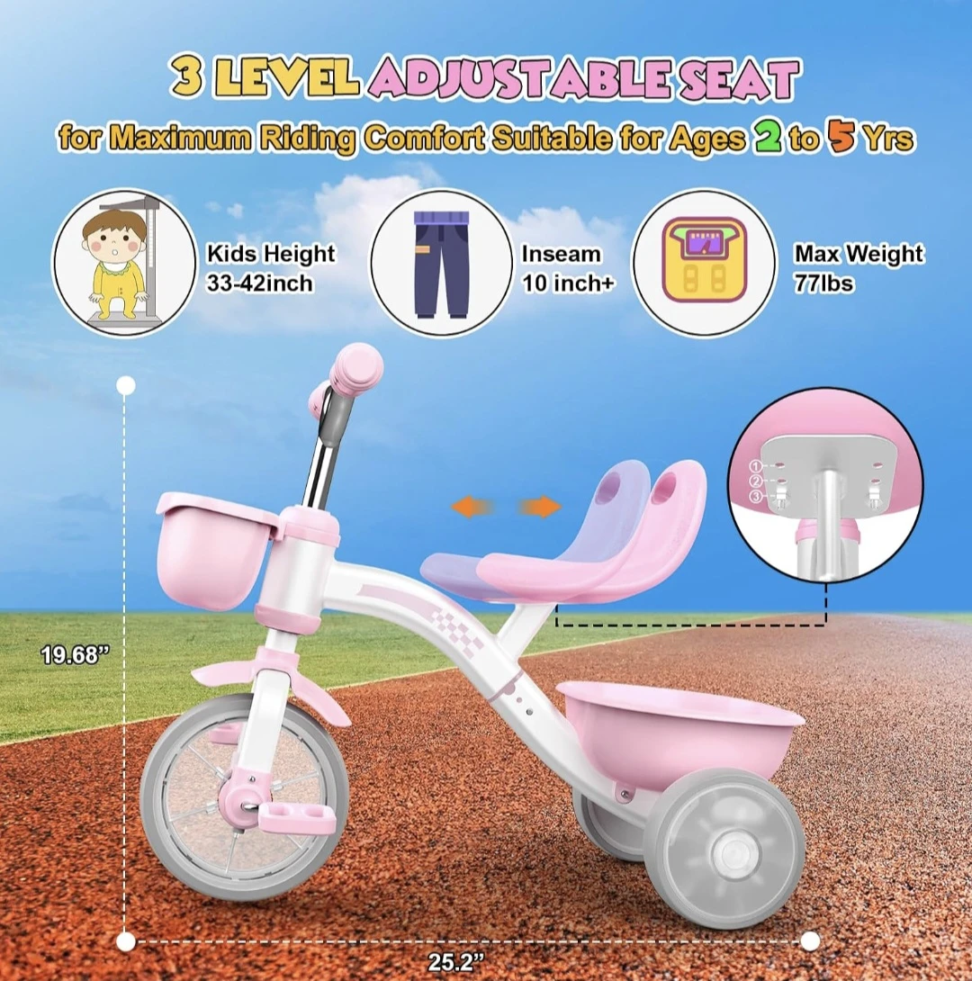 BNIB 5 in 1 Lighting Kids Tricycle Pink - photo 4