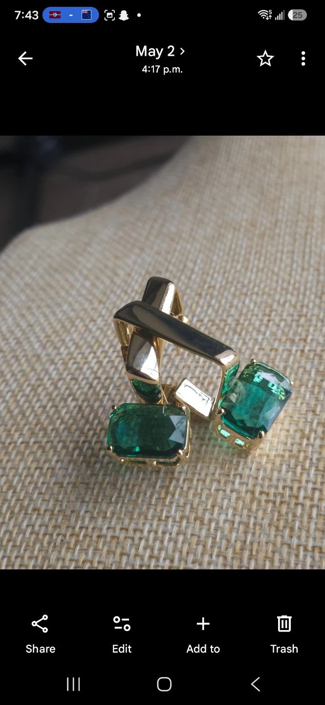 Gold Square Hoop Earrings with Emerald Green Marquise Cut Stones