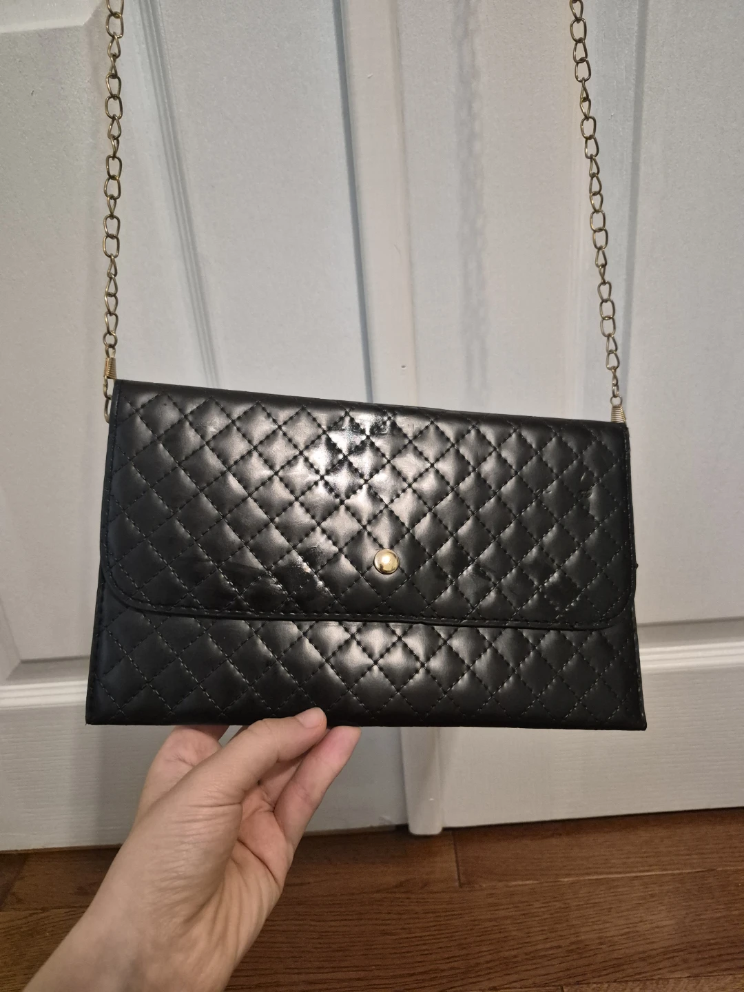 Black Quilted Clutch with Gold Chain