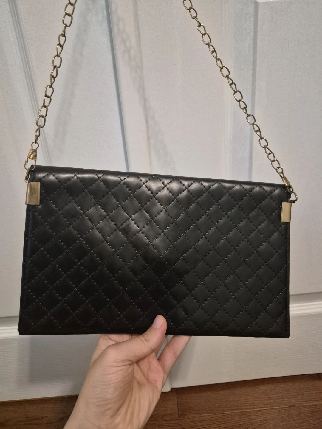 Black Quilted Clutch with Gold Chain - photo 3