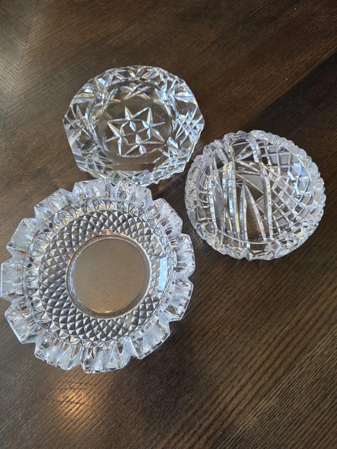 3 Beautiful Vintage Cut Lead Crystal Ashtrays