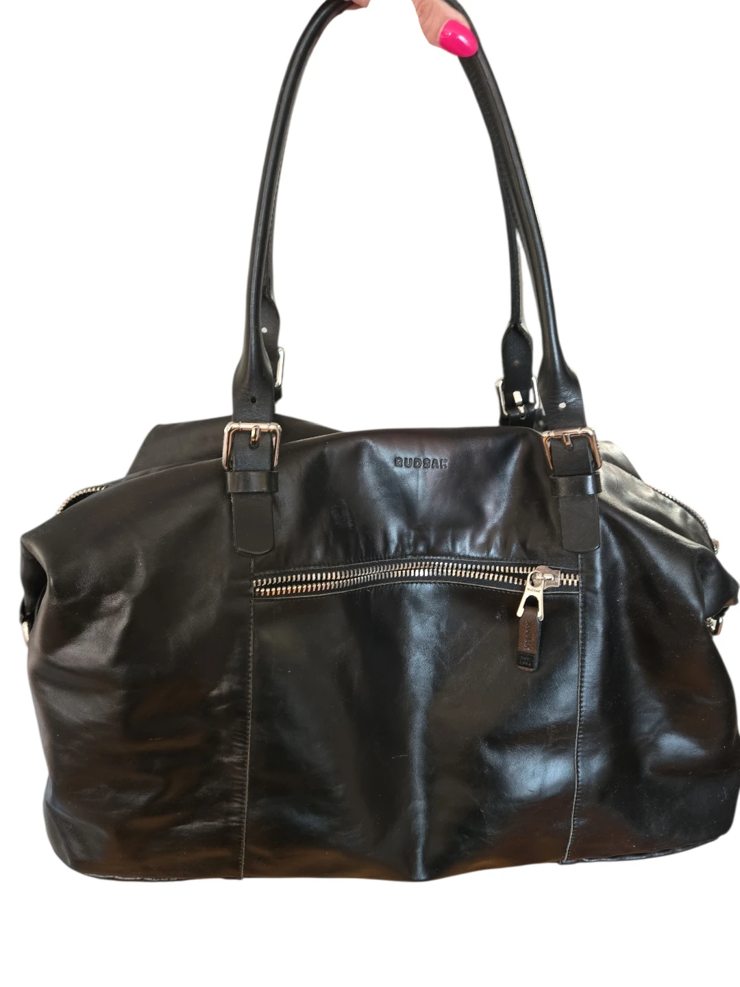 RUDSAK Black Leather Tote Bag