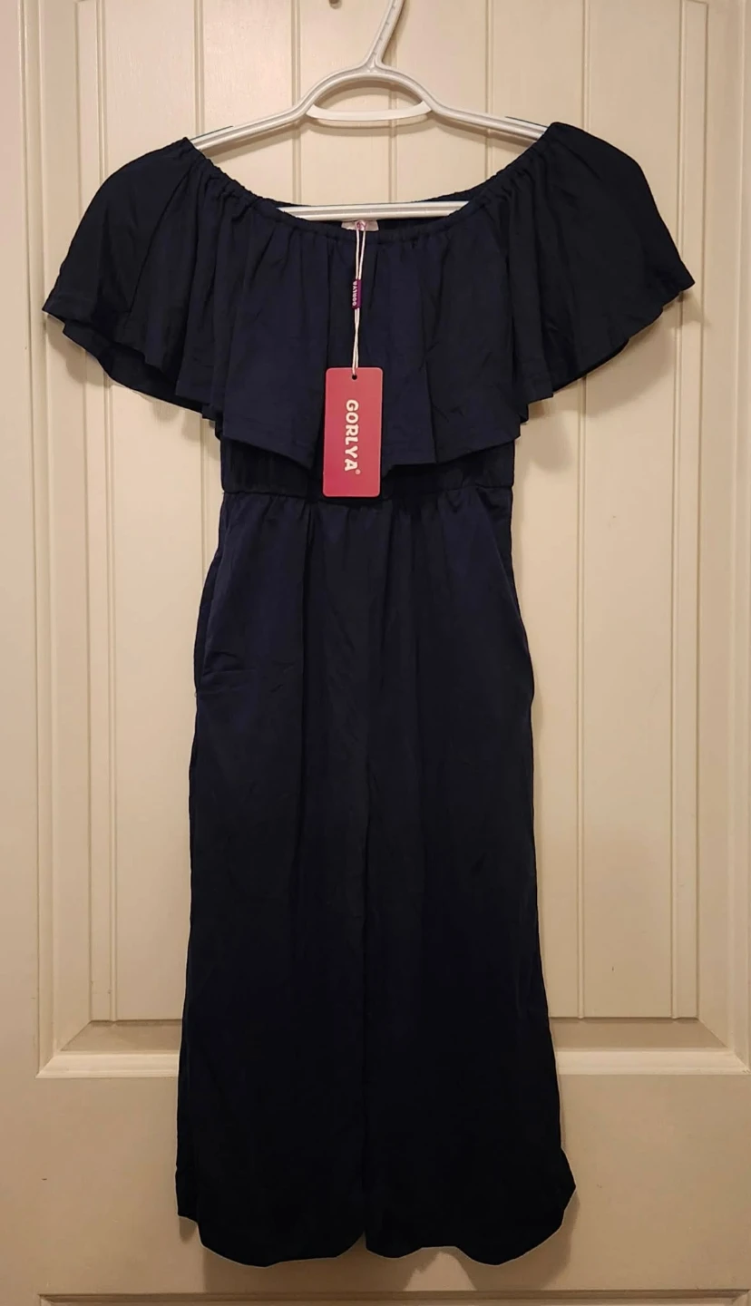 Gorlya Navy Off-the-Shoulder Girls Jumpsuit