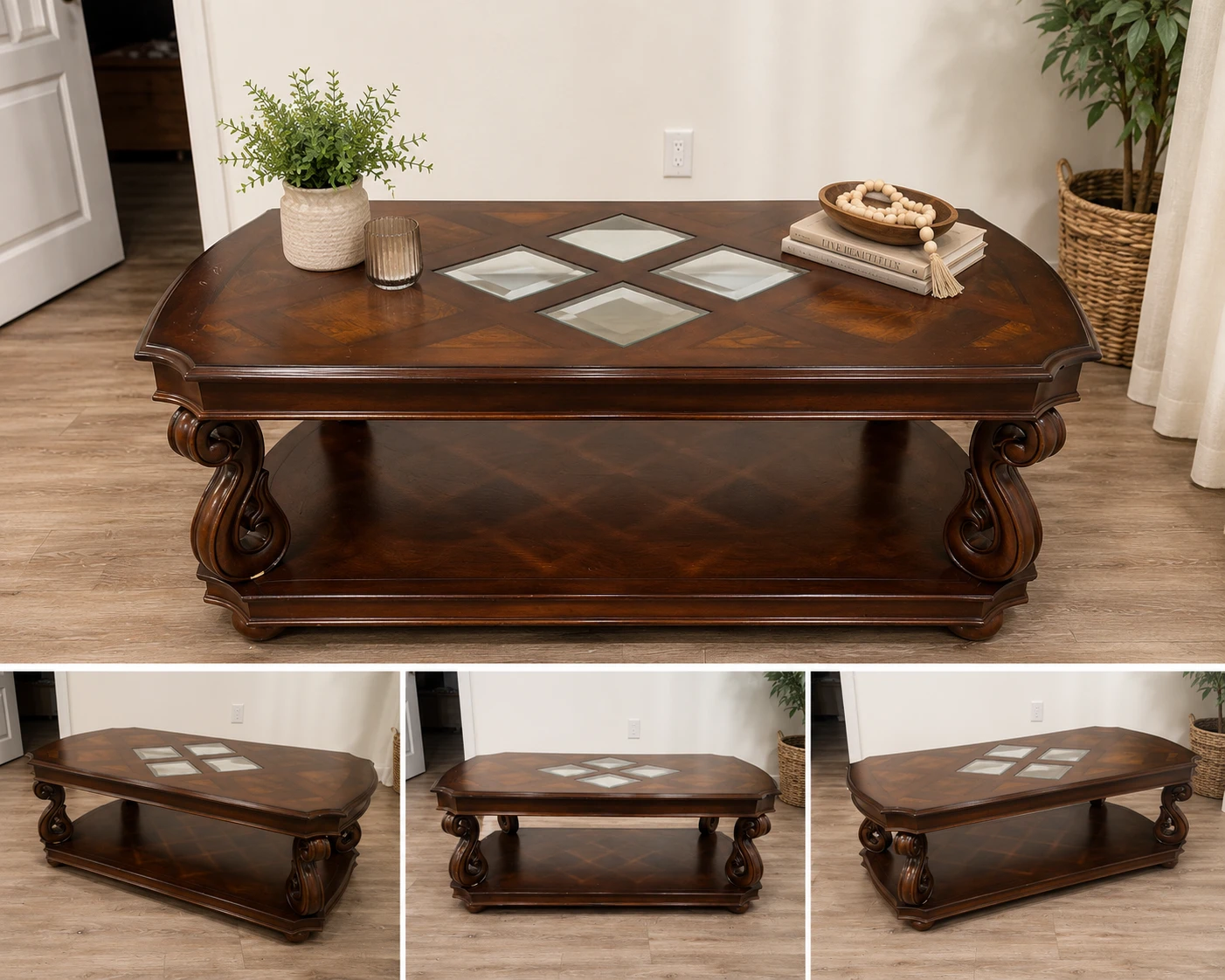 Solid Wood Coffee Table with Glass Inlay