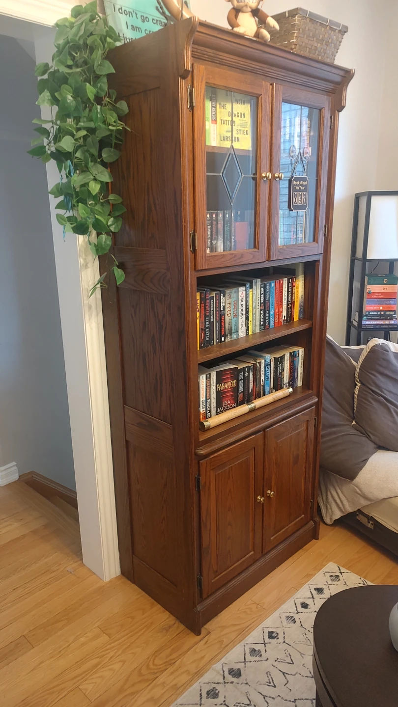 Solid Oak Bookshelf with Glass Doors - photo 3