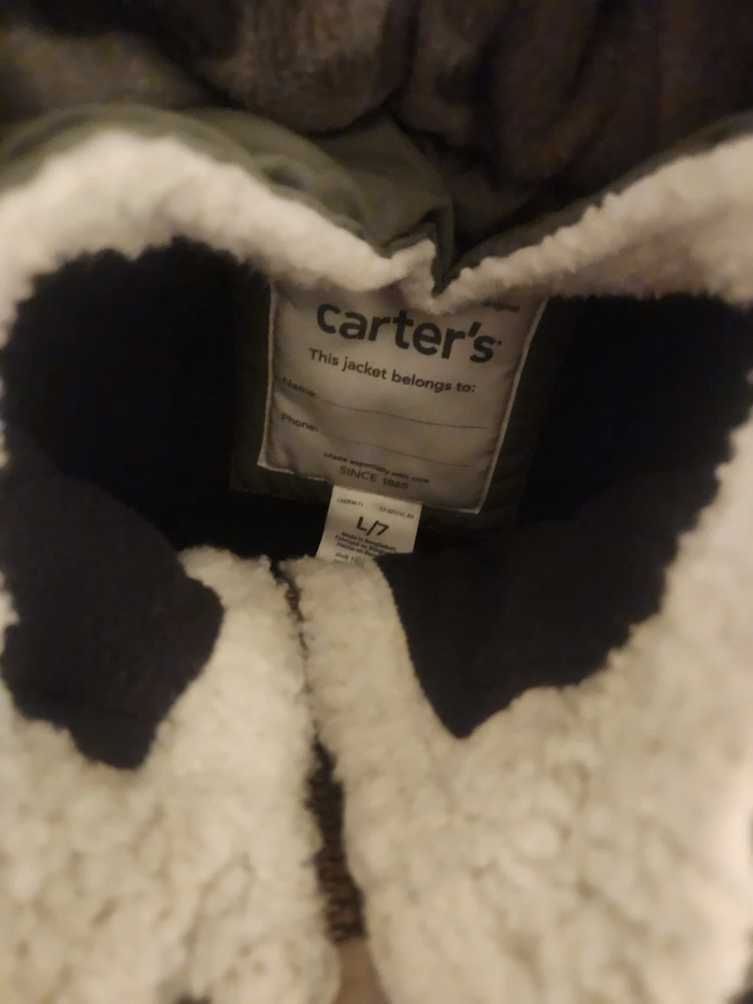 Carter's Green Puffer Jacket with Camo Hood Size L/7