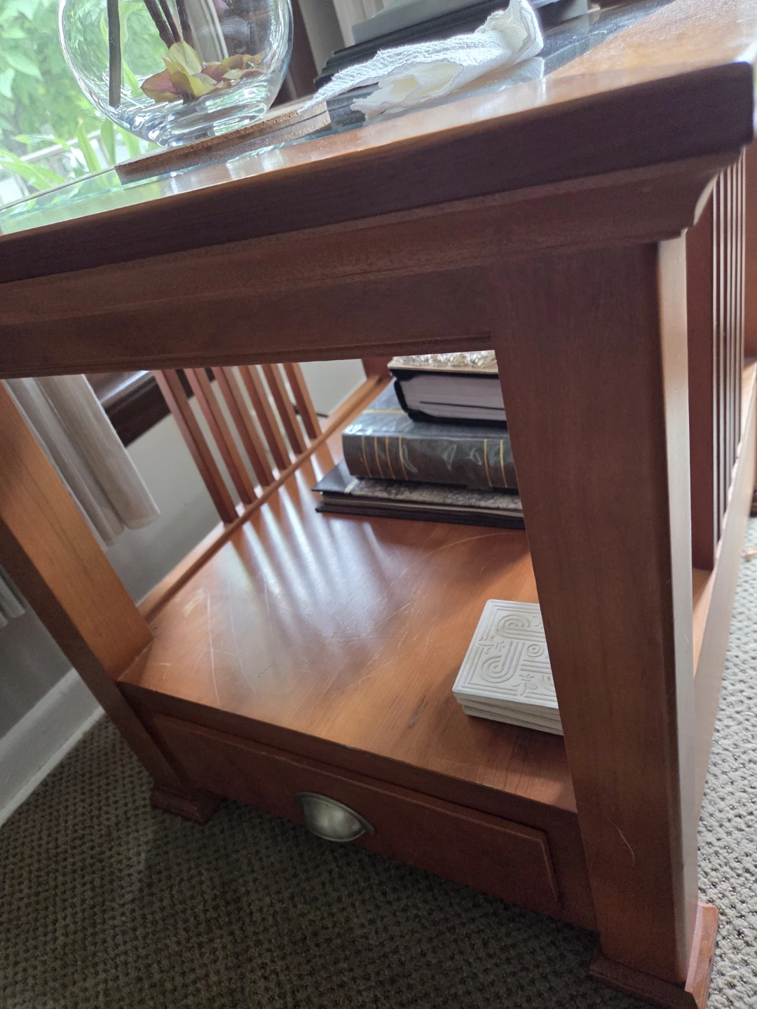Wooden Coffee Table with Glass Top - photo 2