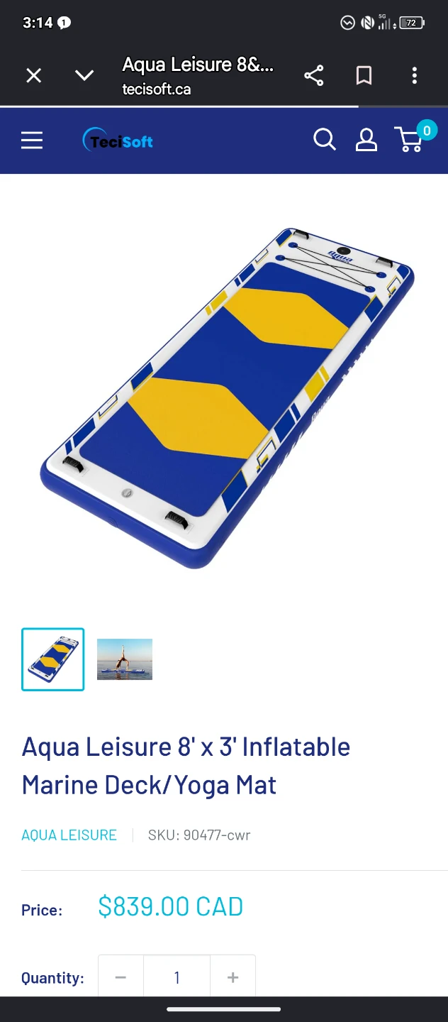 Aqua Leisure 8' x 3' Inflatable Marine Deck/Yoga Mat