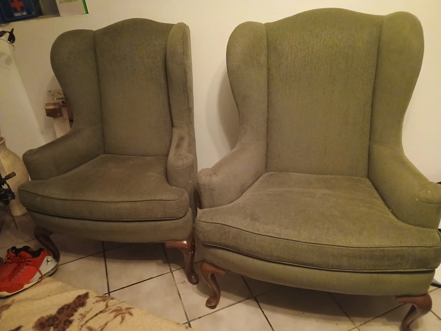 Pair of Green Wingback Chairs - photo 3