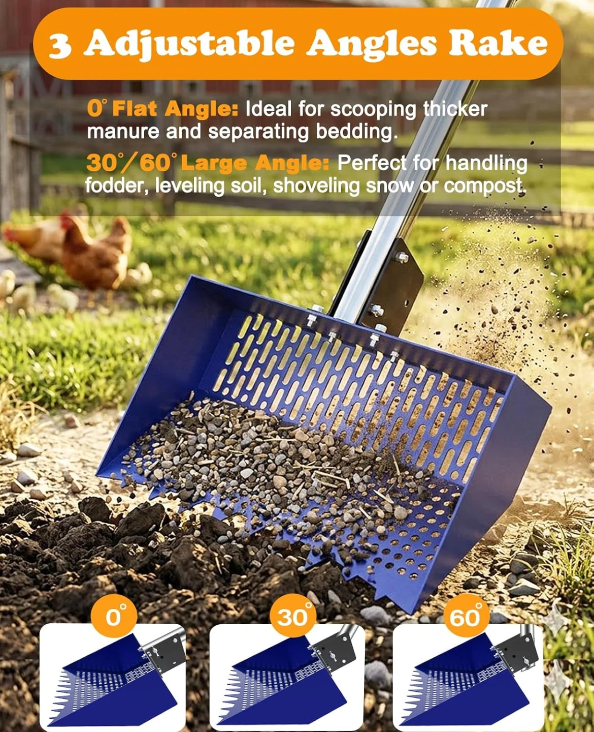 Chicken Coop  Scooper and Rake with Adjustable Handle - photo 5