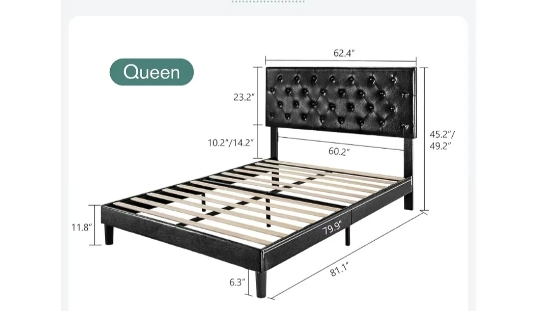 IMUsee Queen Faux Leather Upholstered Bed Frame - Black