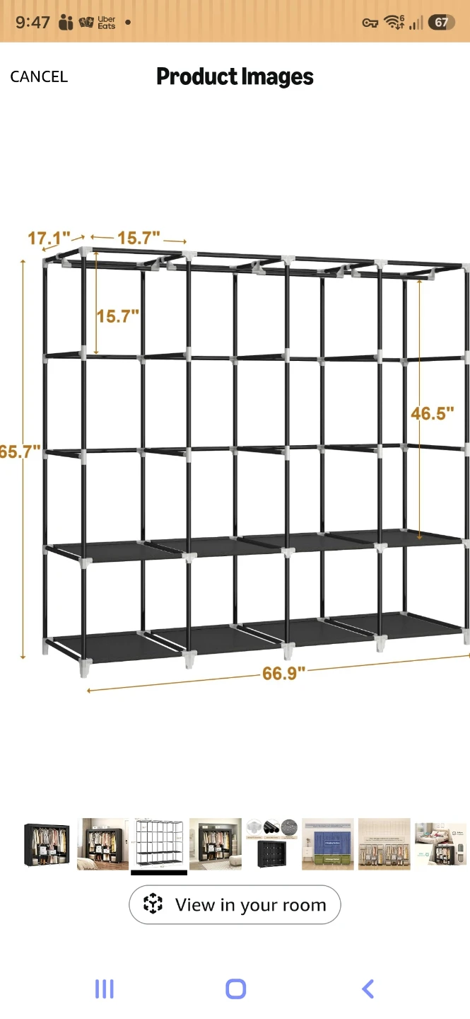 Black Portable Wardrobe Closet Organizer - photo 5