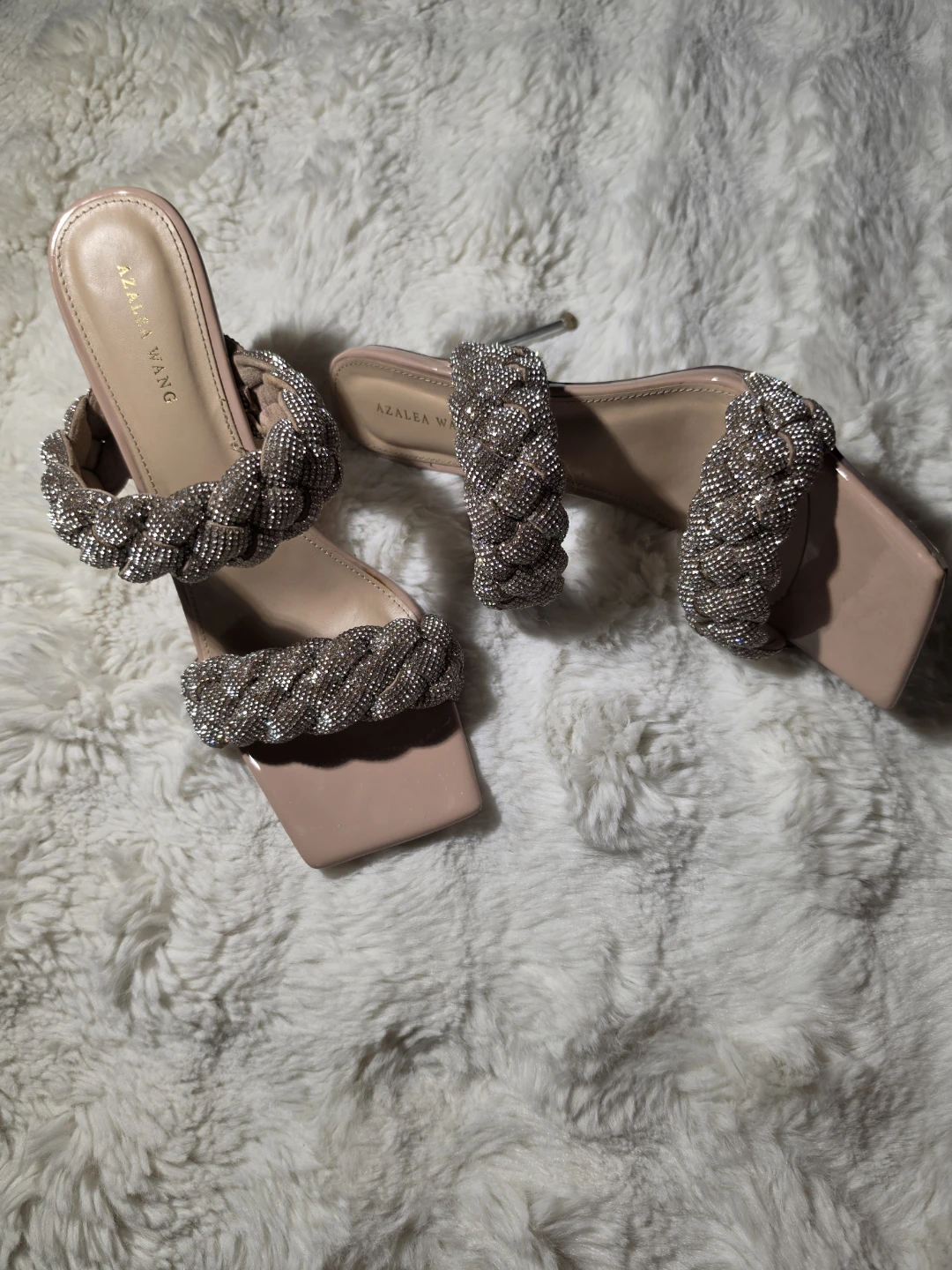 Azalea Wang Rhinestone Braided Heeled Mules