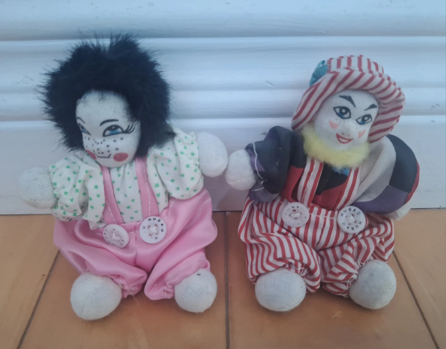 Pair of vintage Hubao clown dolls