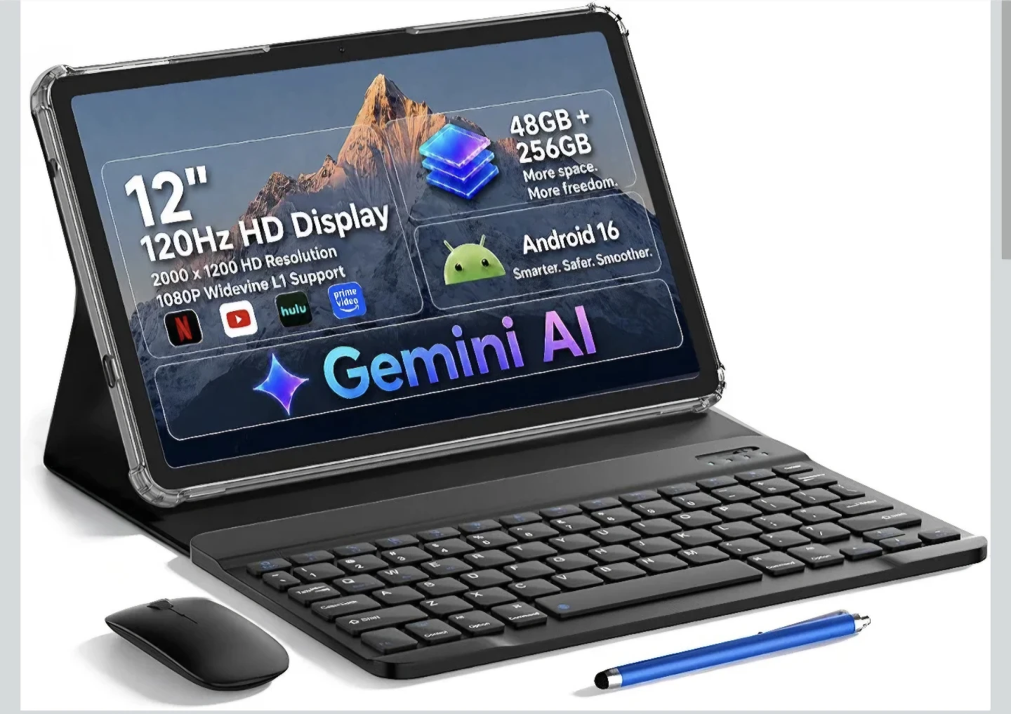 12-inch Gemini AI Android Tablet with Keyboard and Mouse