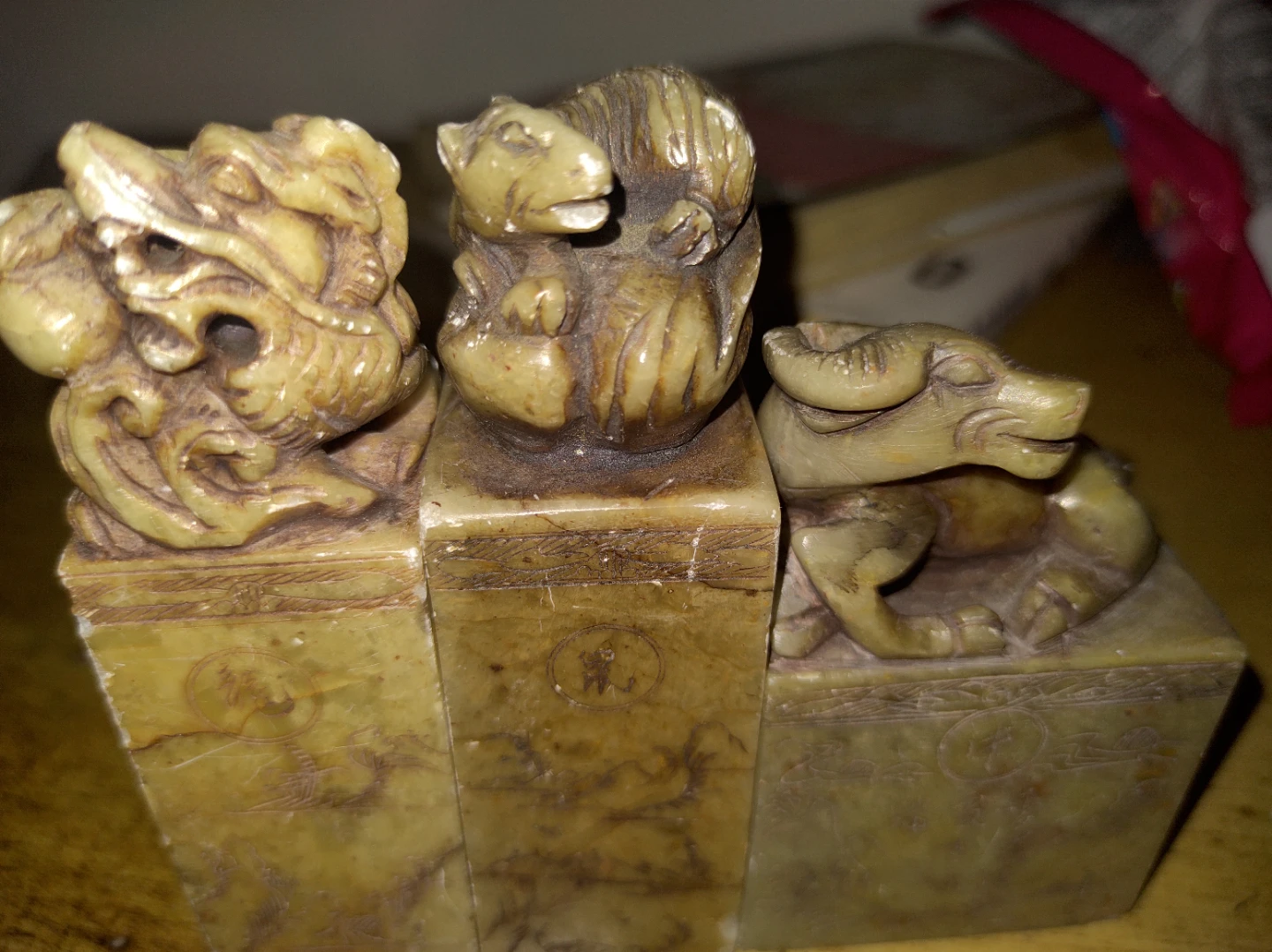 Set of 3 Vintage Stone Seals with Animal Carvings - photo 2