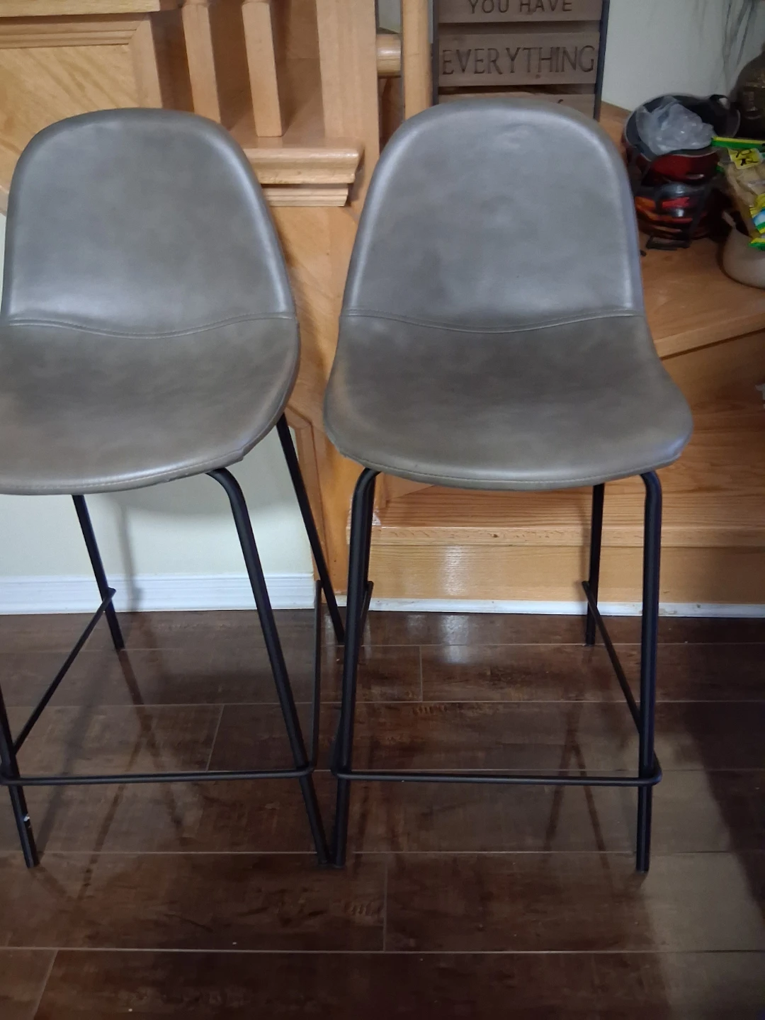 Elegant Grey Faux Leather Bar Stools