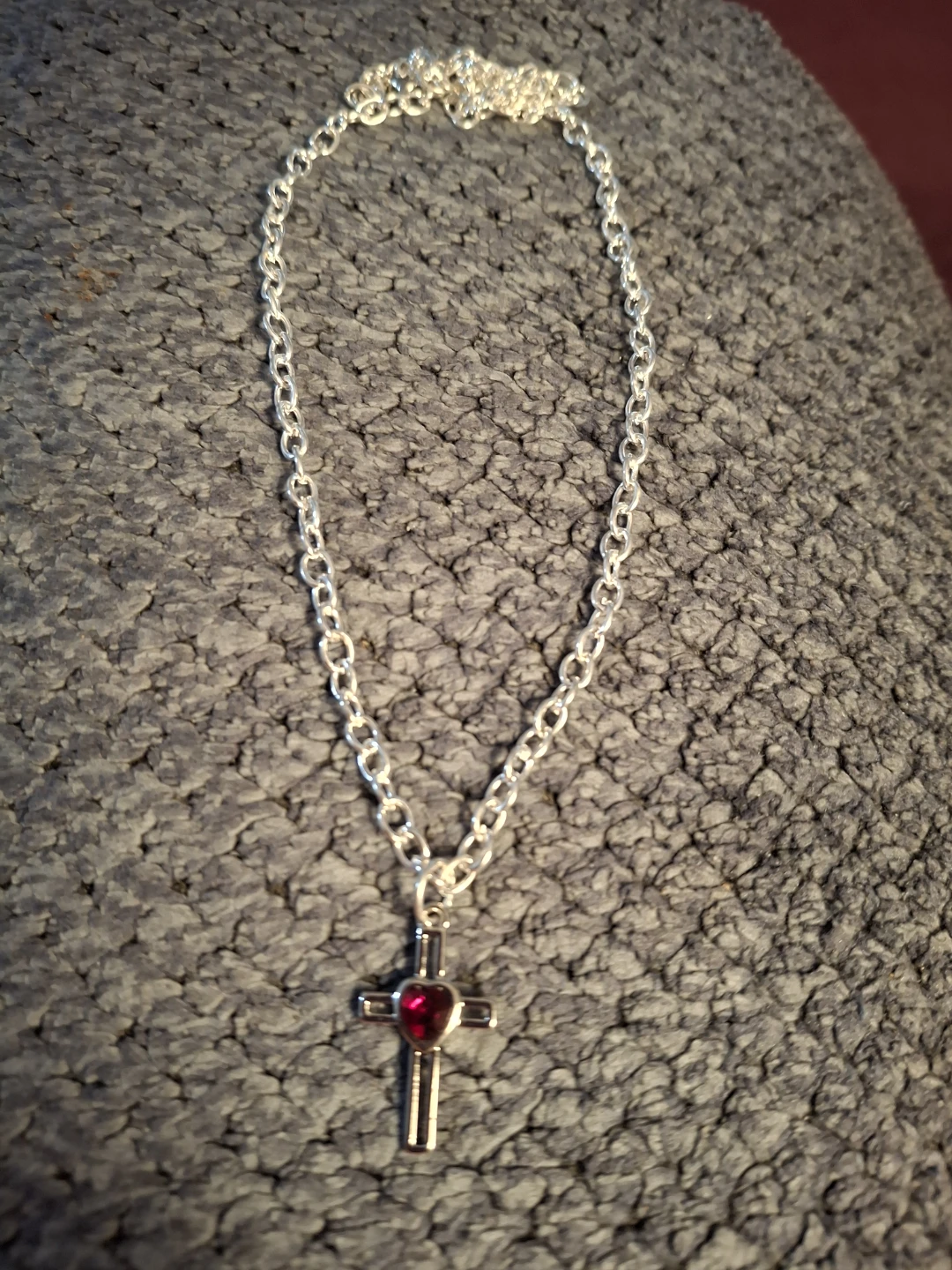 Silver Plated Necklace with Red Heart Cross - photo 2