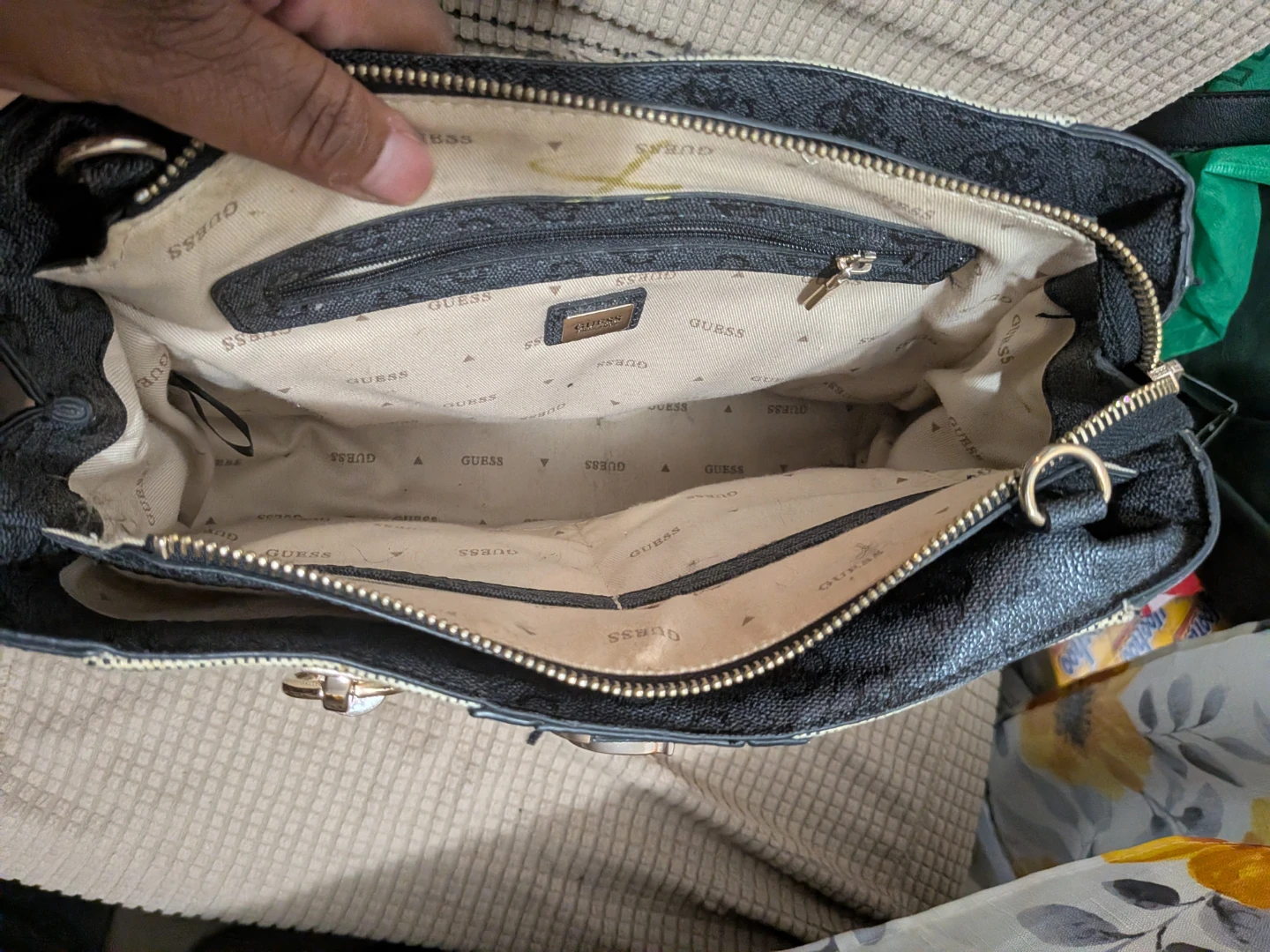 GUESS Striped Tote Bag with Bamboo Handles - photo 3