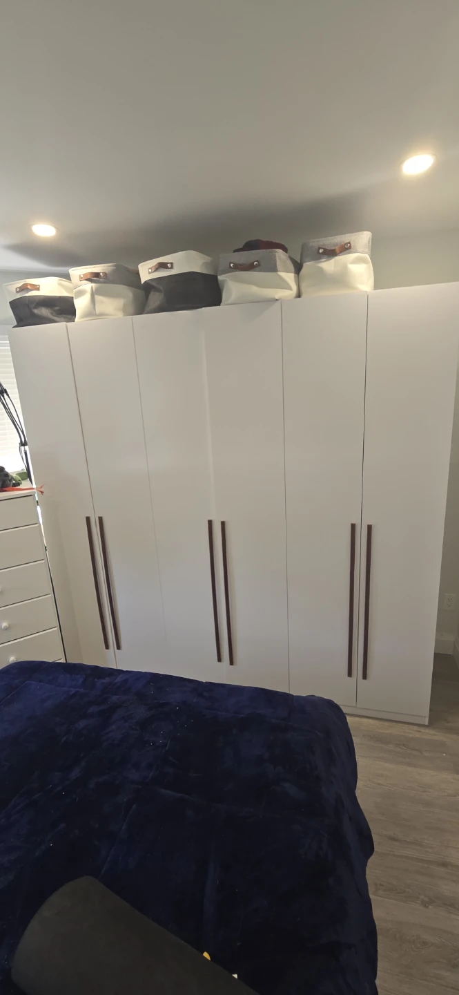 White 6-Door Wardrobe with Dark Handles