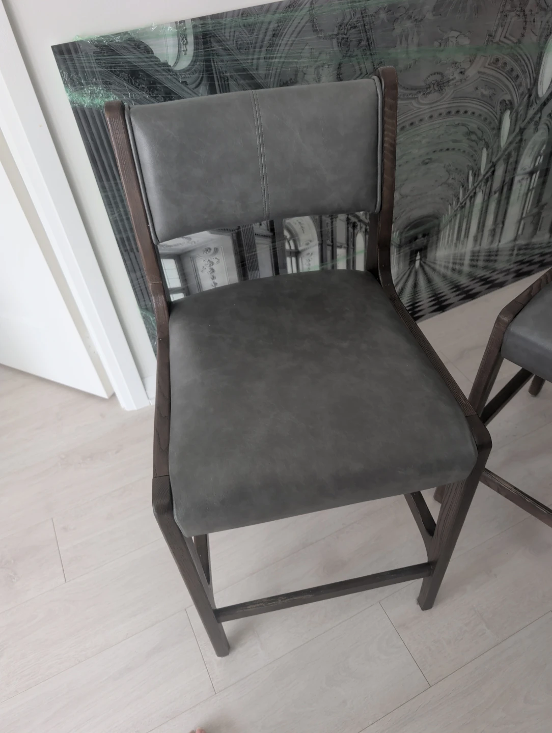 Set of 2 Grey Faux Leather Counter Stools - photo 3