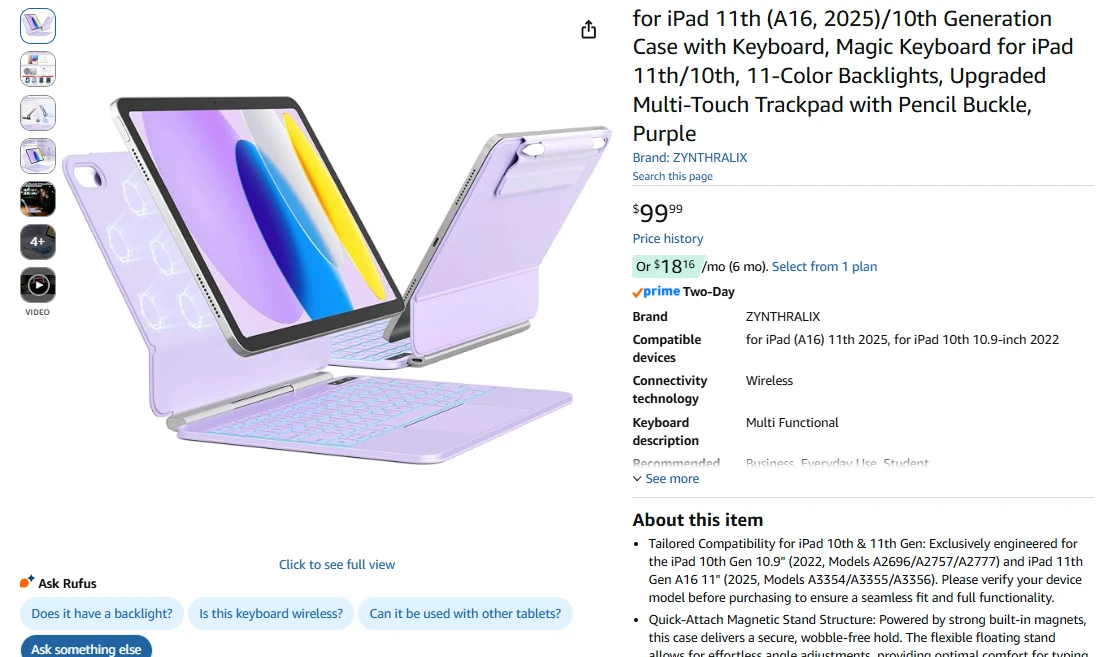 iPad Keyboard Case for iPad 11th Gen & 10th Gen, Purple - photo 2