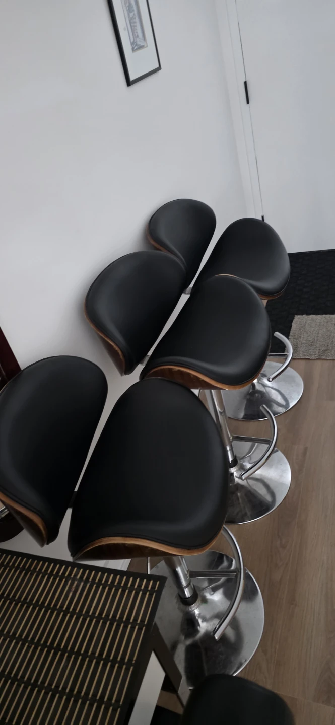 Set of 3 Black Adjustable Bar Stools with Wood Trim