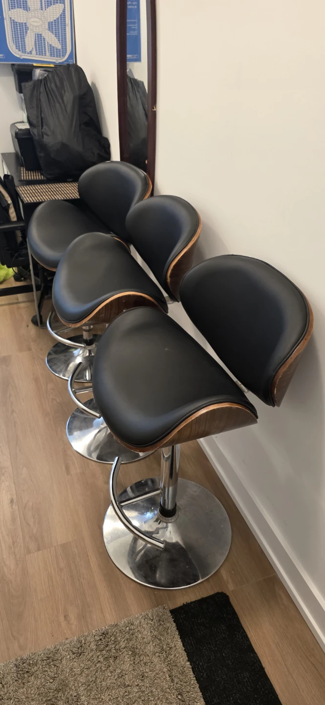 Set of 3 Black Adjustable Bar Stools with Wood Trim - photo 3