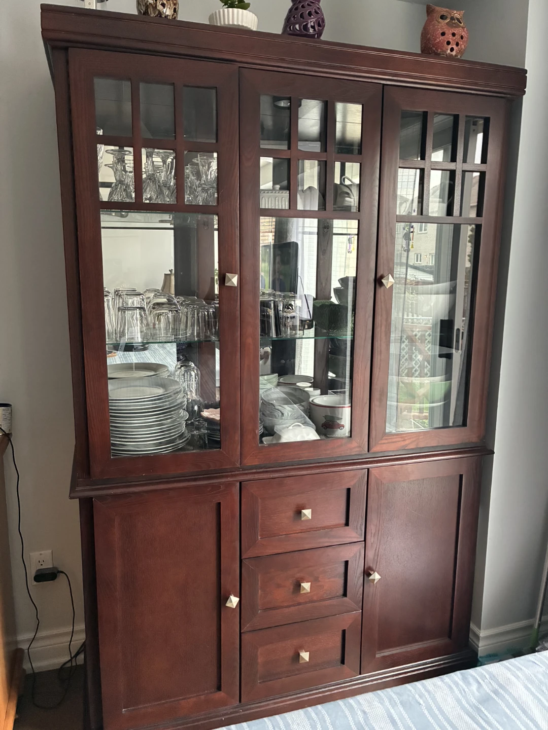Wooden China Cabinet with Glass Doors