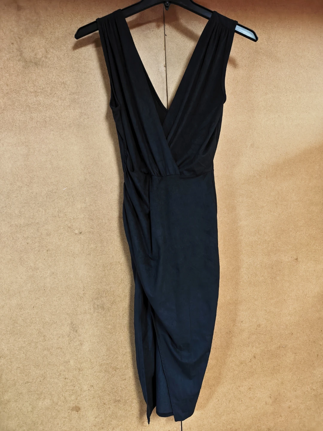 Velvety Knee-Length Black Dress - Size Small