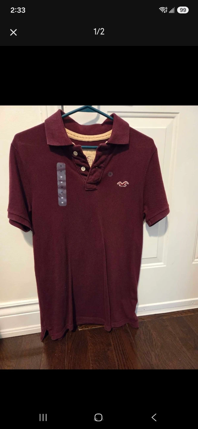 Hollister Polo Shirt Burgundy Men's Medium