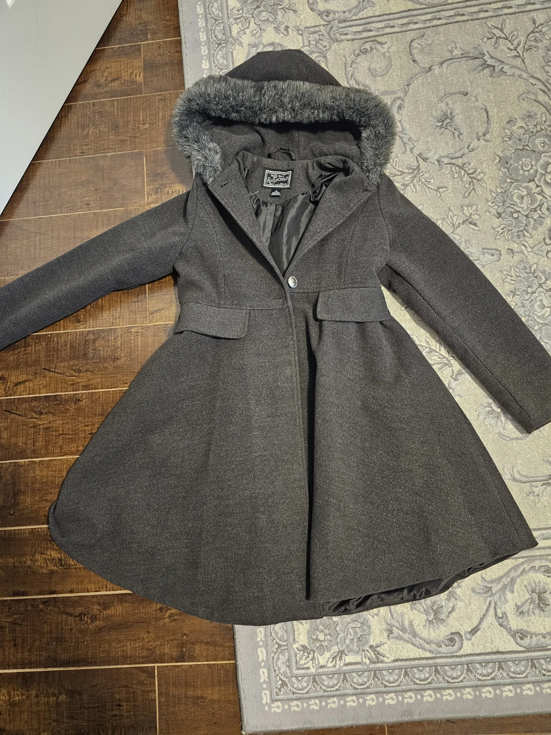 Rothschild Girls' Grey Coat with Faux Fur Hood Size 14