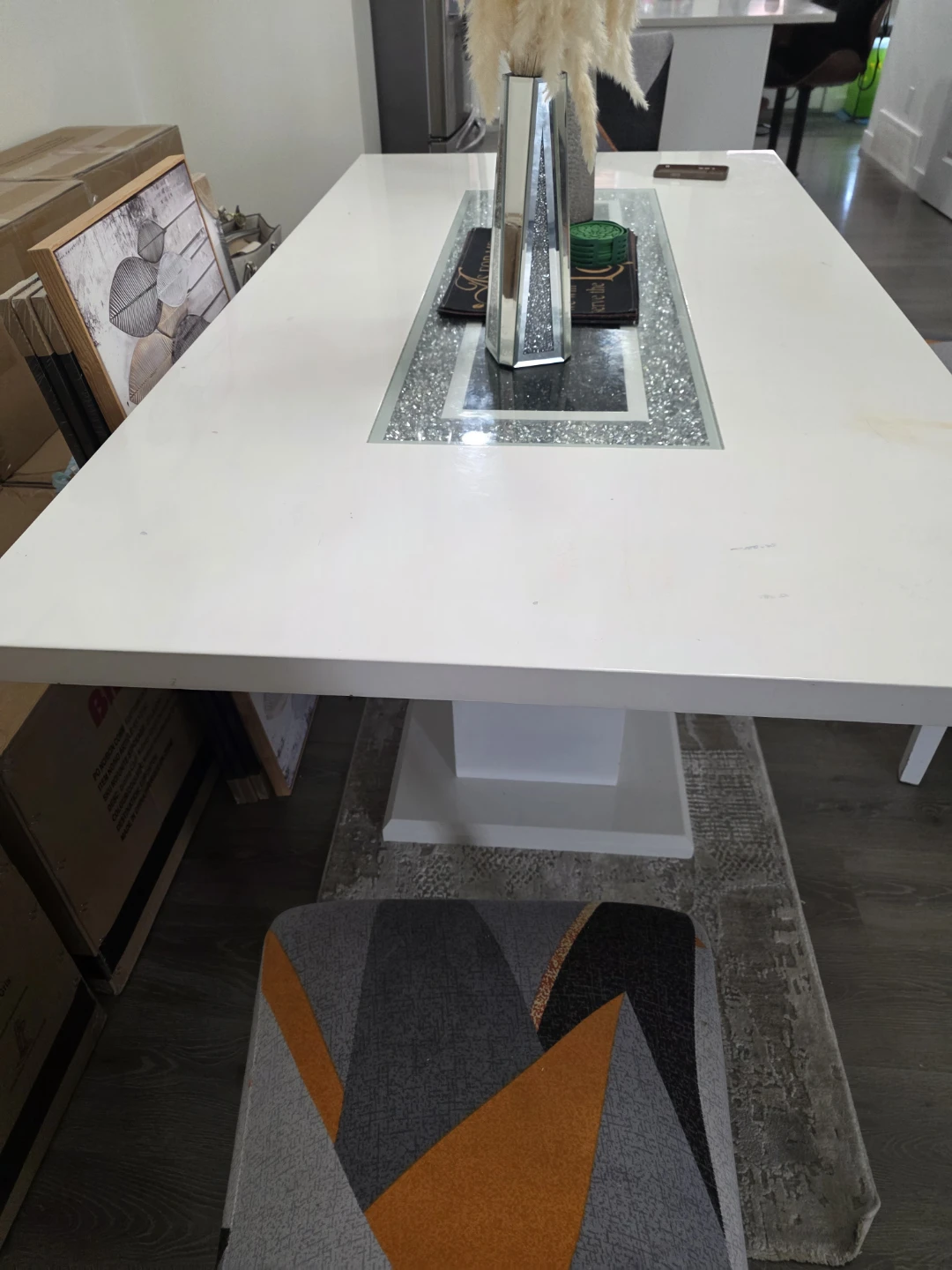 White Dining Table with Crushed Diamond Inlay - photo 2
