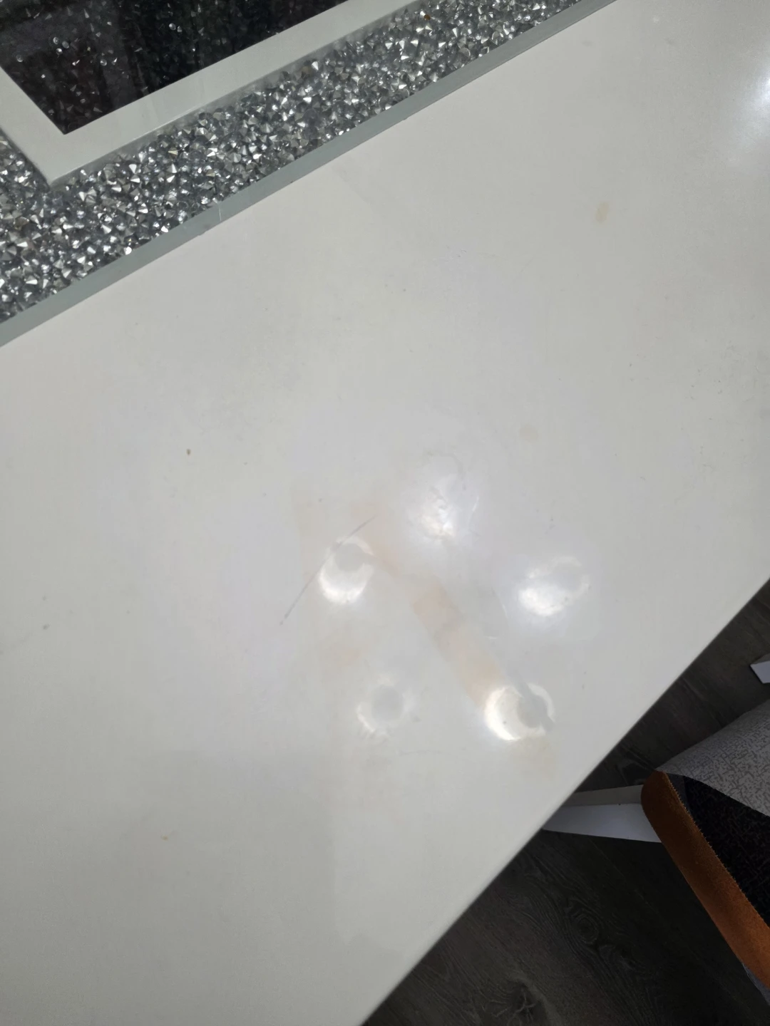 White Dining Table with Crushed Diamond Inlay - photo 4