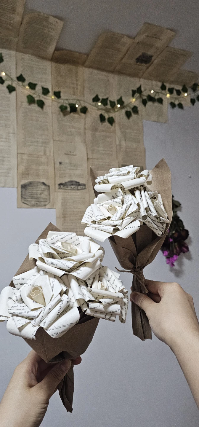 Handmade Book Page Roses Bouquet