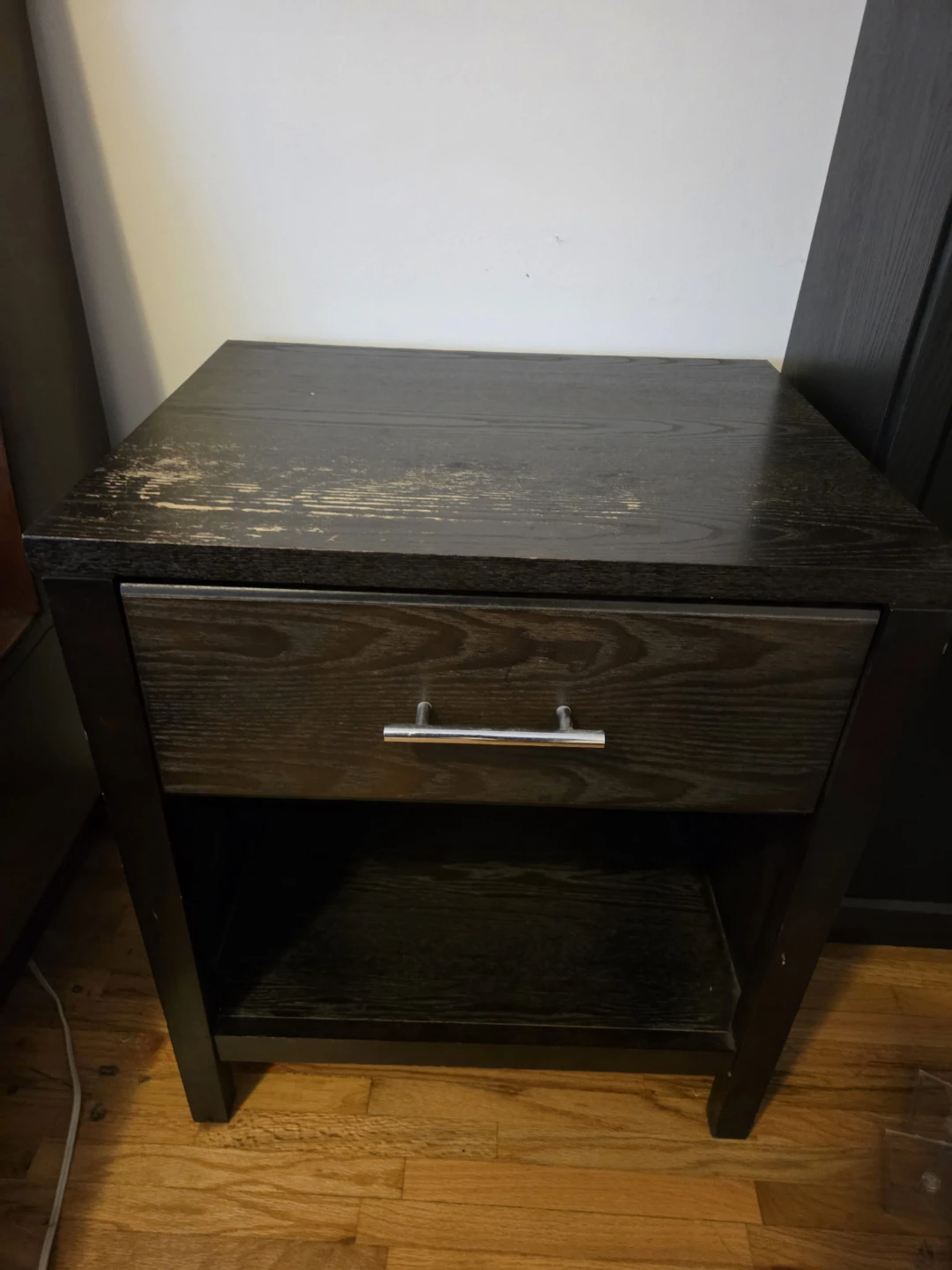 Dark Wood Nightstand with Drawer $50