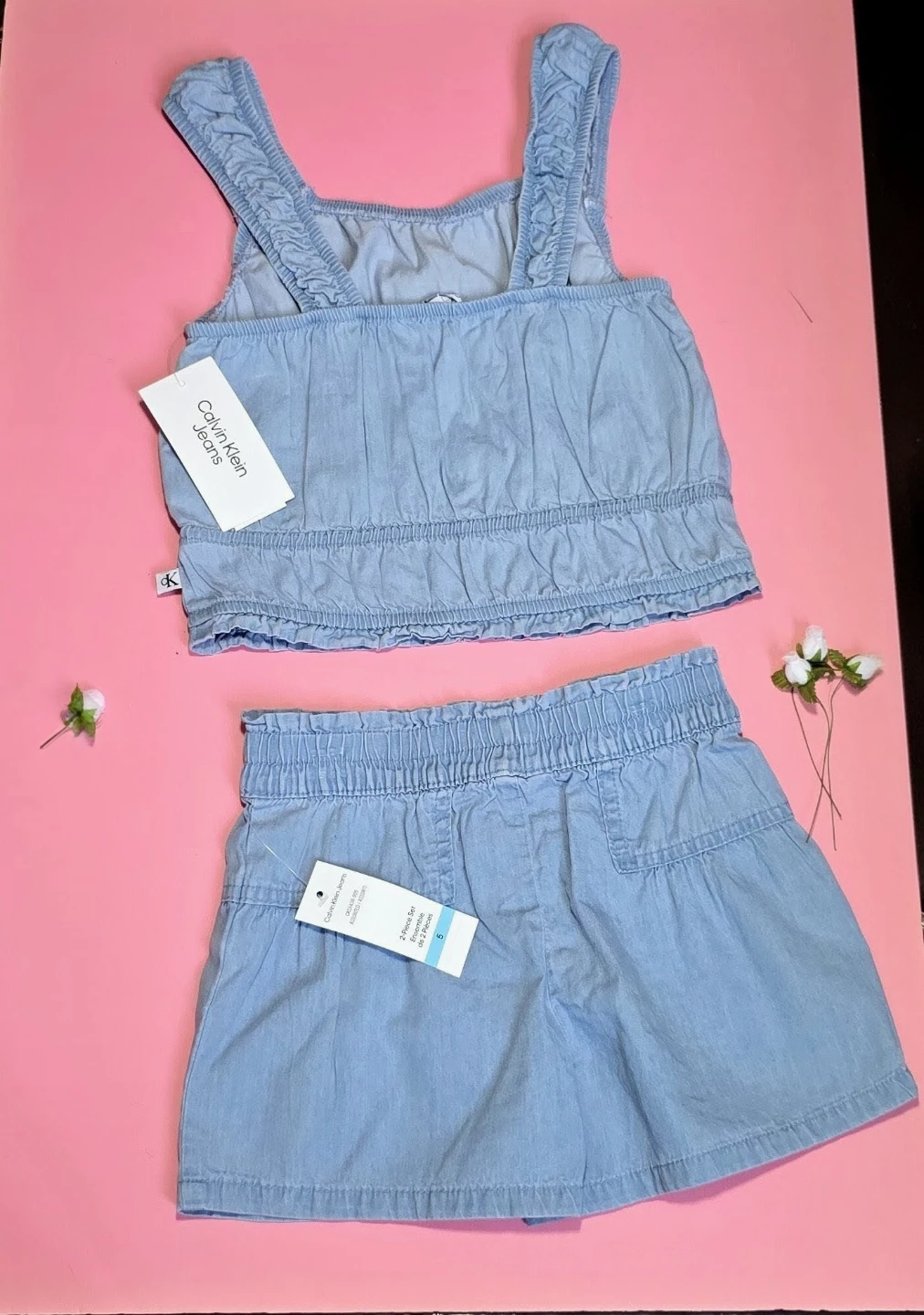 Calvin Klein Jeans Girls Denim Tank Top & Shorts Set