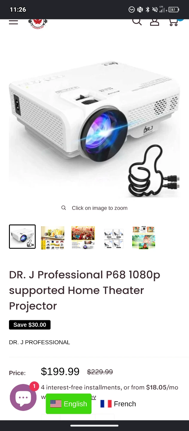 DR. J Professional P68 1080p Home Theater Projector