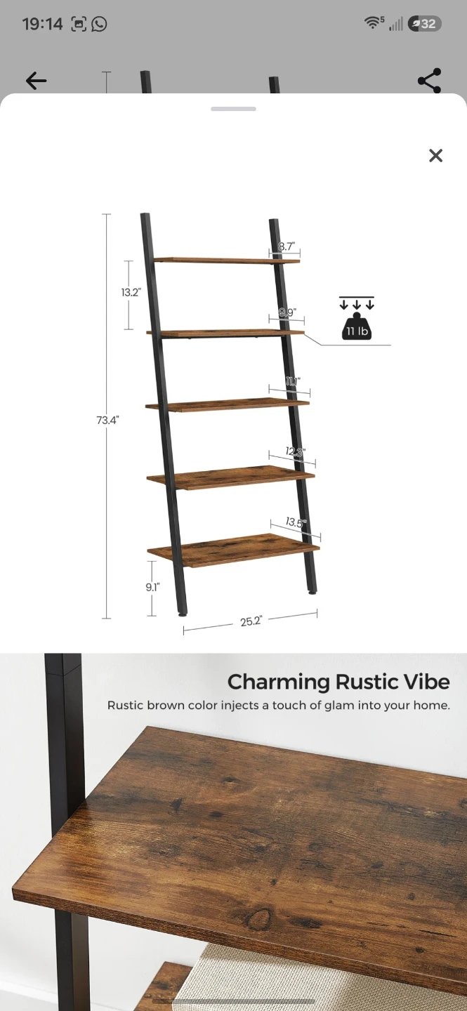 Ladder Bookshelf - Rustic Brown - photo 3