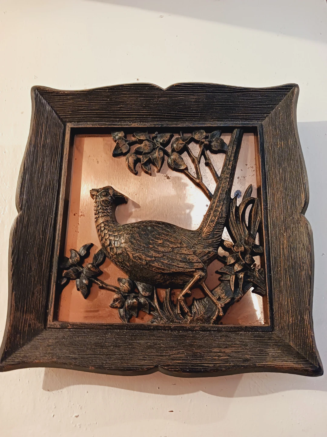 Beautiful Copper Framed Pheasant Relief Wall Art