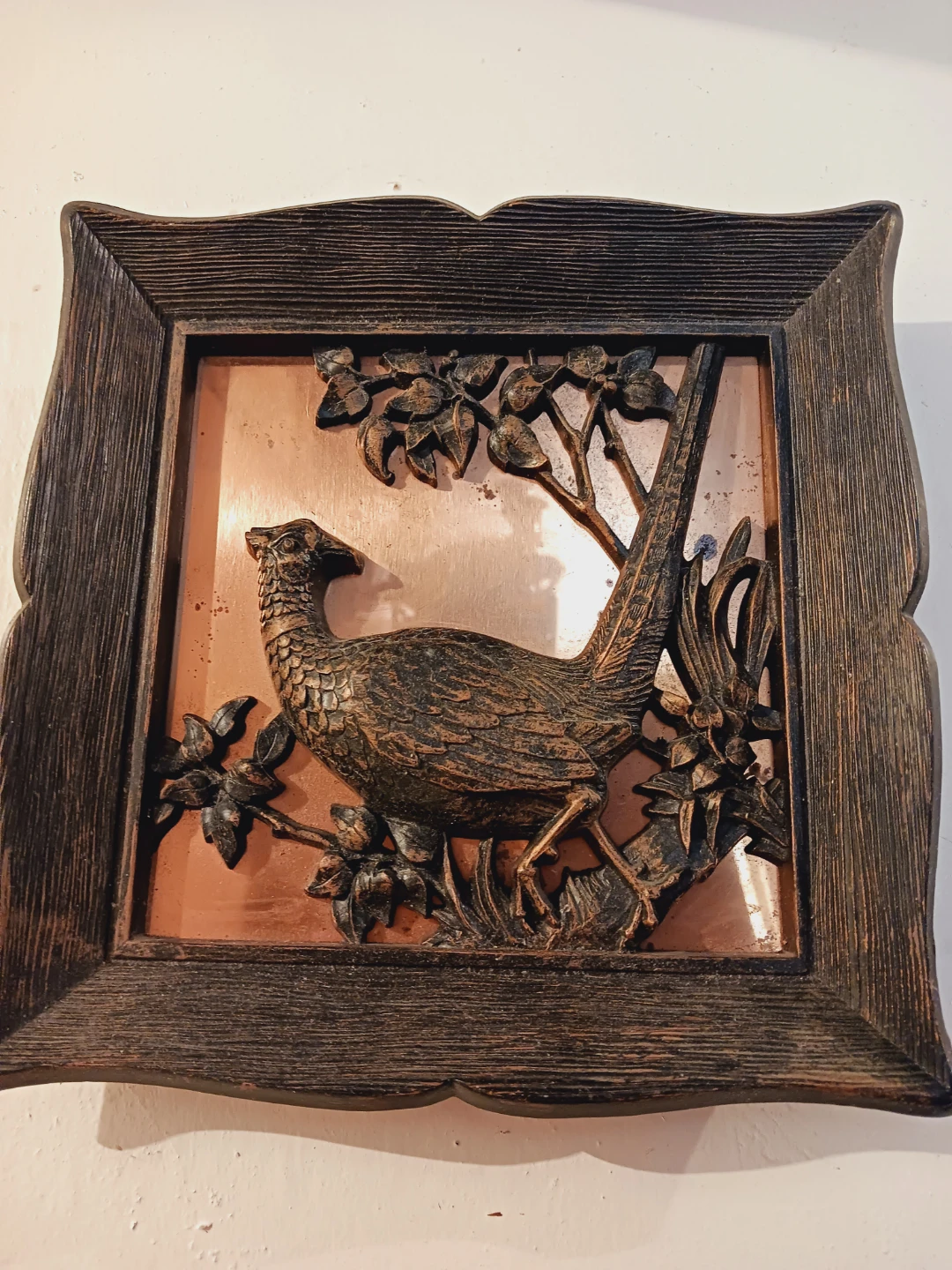 Beautiful Copper Framed Pheasant Relief Wall Art - photo 3