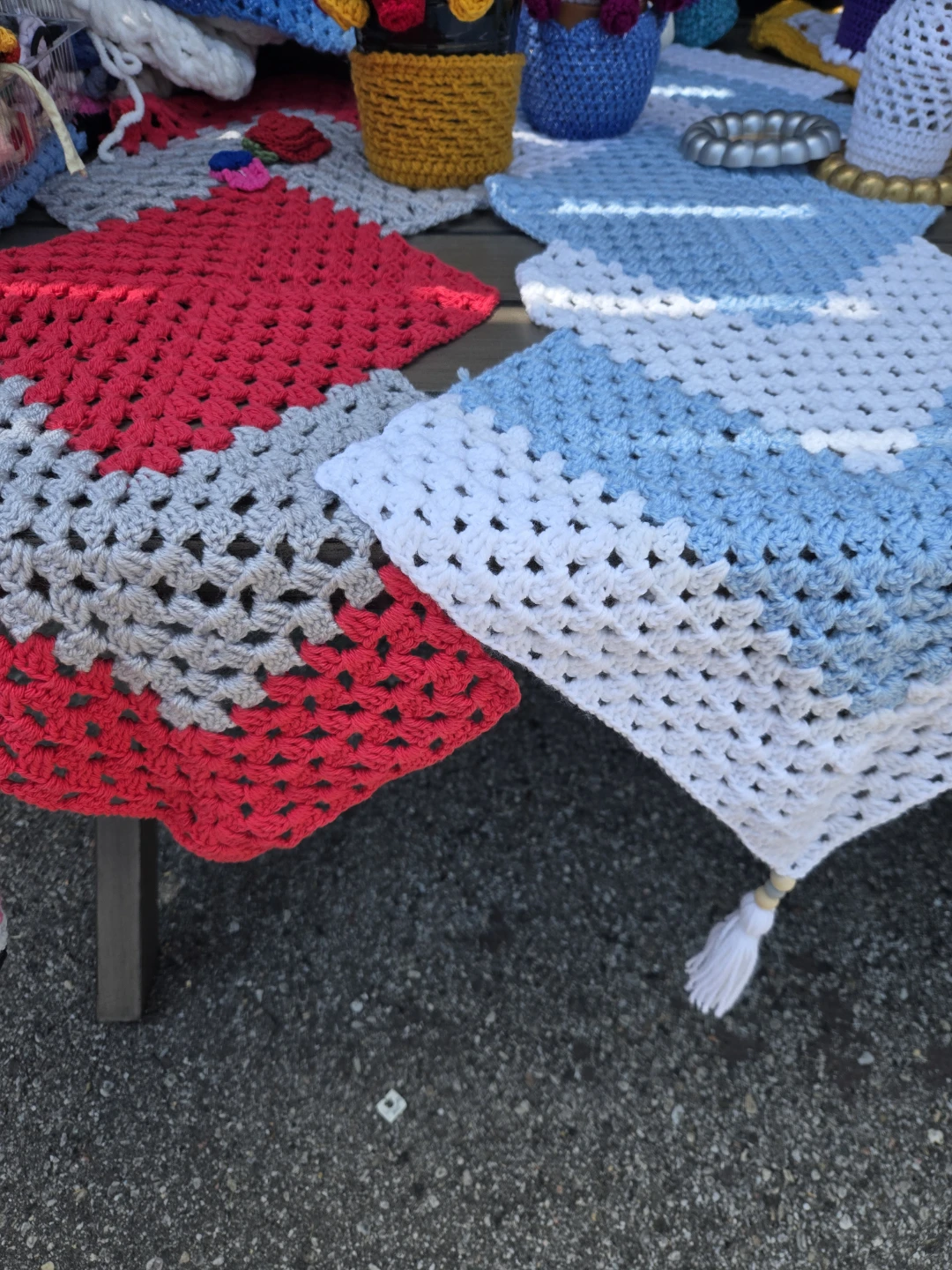 Handmade Crocheted Table Runner - White, Yellow, and Purple - photo 2
