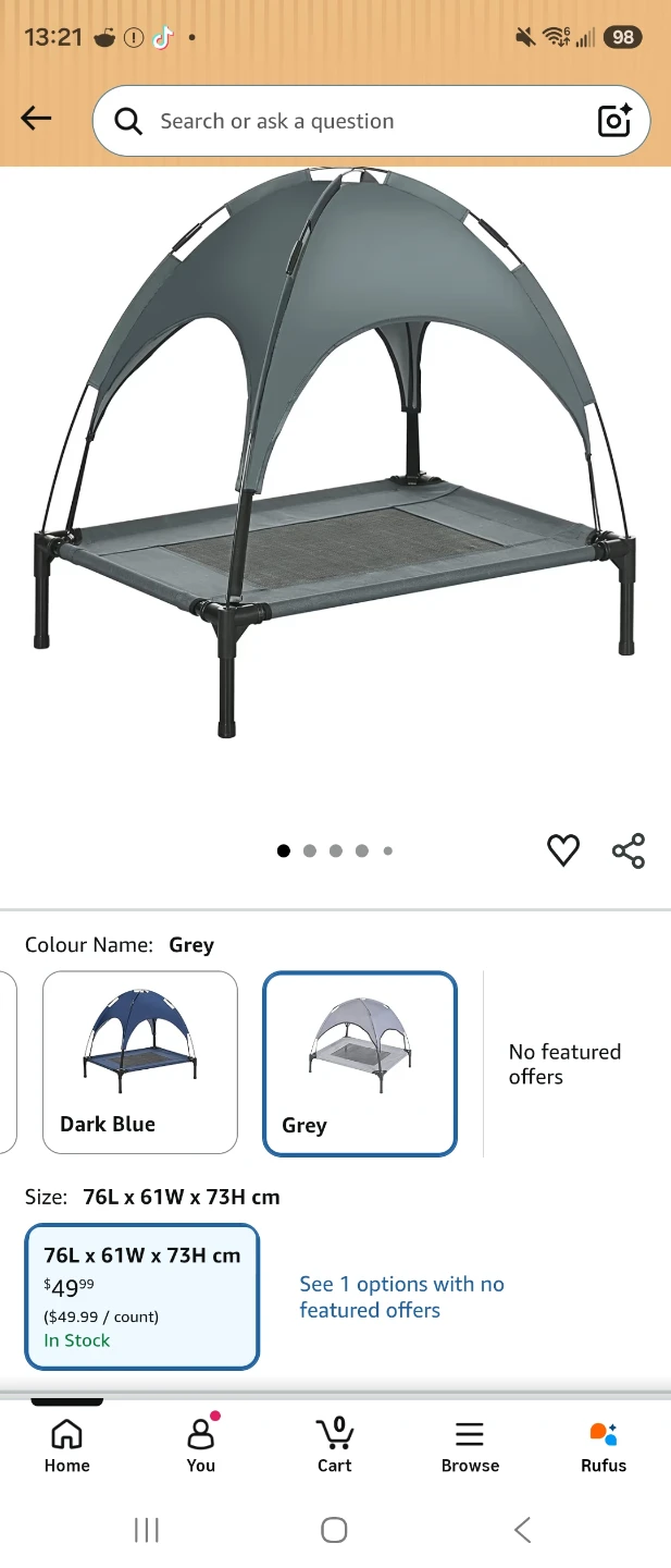 PawHut Elevated Dog Bed with Canopy - Grey new - photo 2