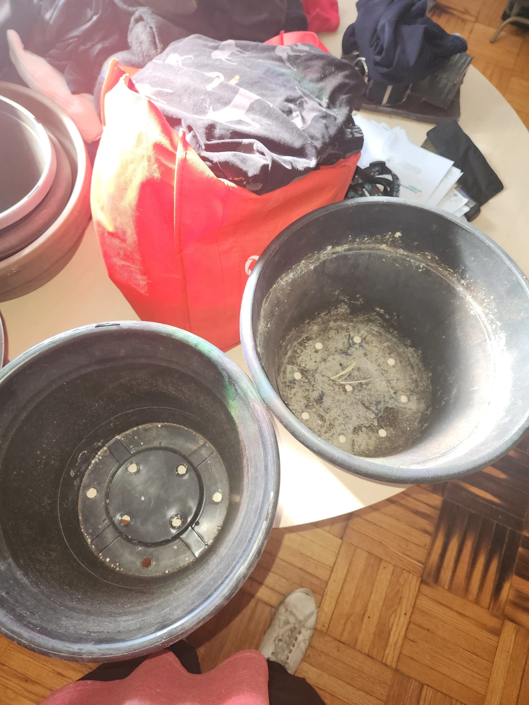 Set of 3 Black and 2 Misc. Plastic Plant Pots - photo 4