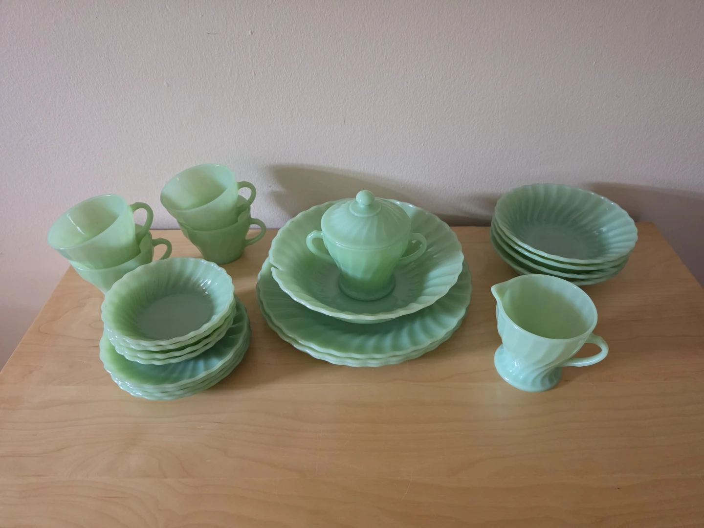 Vintage Anchor Hocking Fire-King Jadeite "Swirl" Dinnerware Set - photo 3